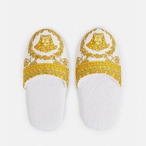 Versace Gold and White Medusa Slippers